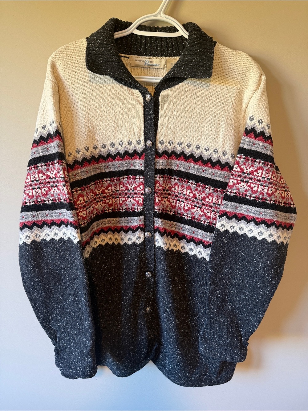 Vintage 90s Reference Point Fair Isle Knit Cardigan Sweater XL